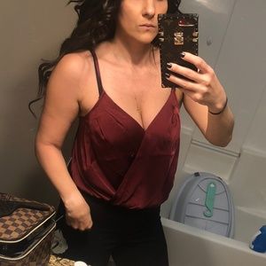 Express maroon satin bodysuit